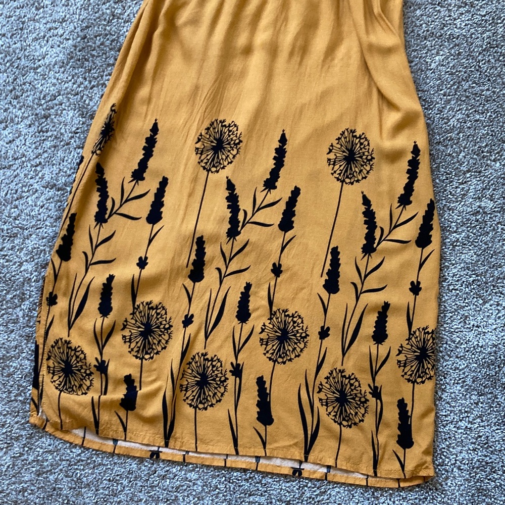 Mustard Floral Smocked Maxi Dress with V-Neck - Picture 3 of 9